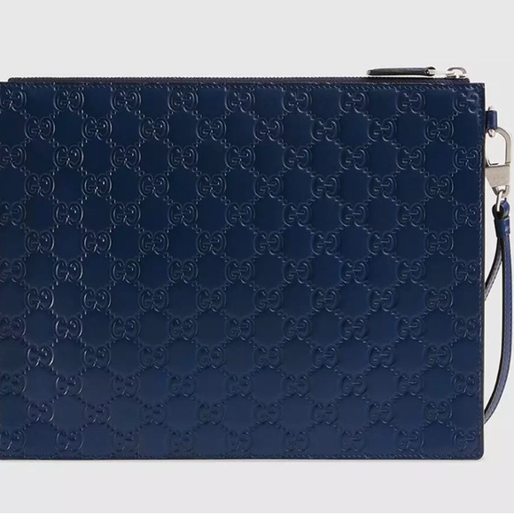 Gucci Men's Leather Blue Pouch With NY Yankees Logo - Picture 2 of 13